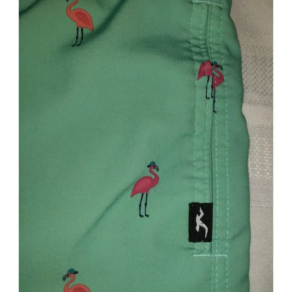 Hollister Mens Swim Trunks Sz S Green Pink Flamingos Lined Swimwear Shorts SMALL - Picture 6 of 16